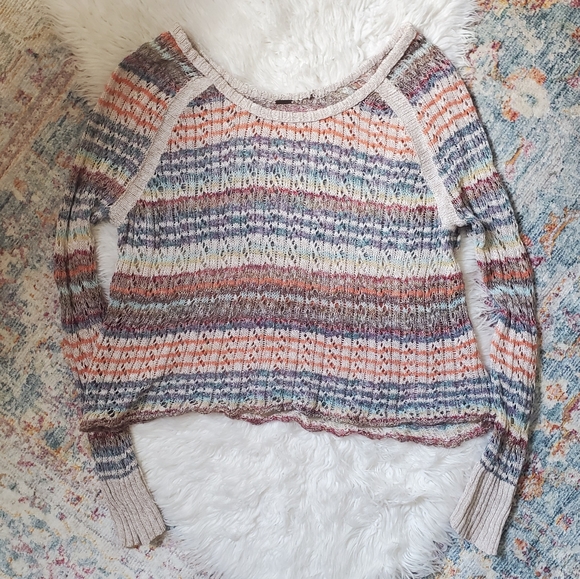 Free People | Wide Neck Striped Open Knit Sweater - Picture 2 of 4